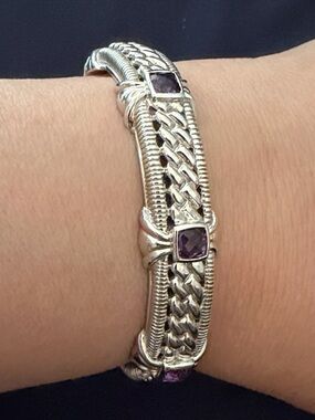 Judith Ripka Silver Braided Bangle with Amethysts